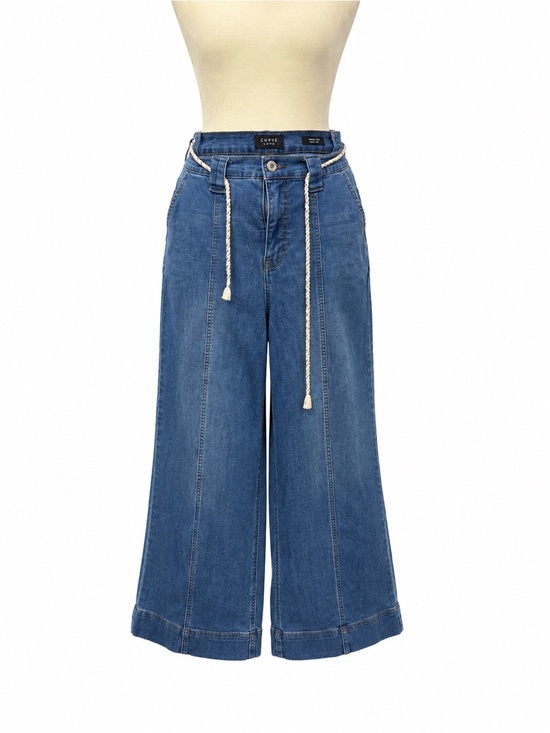 Curve Appeal Denim - Curve Love High-Waist Cropped Wide-Leg Jeans in Blue with Rope Belt
